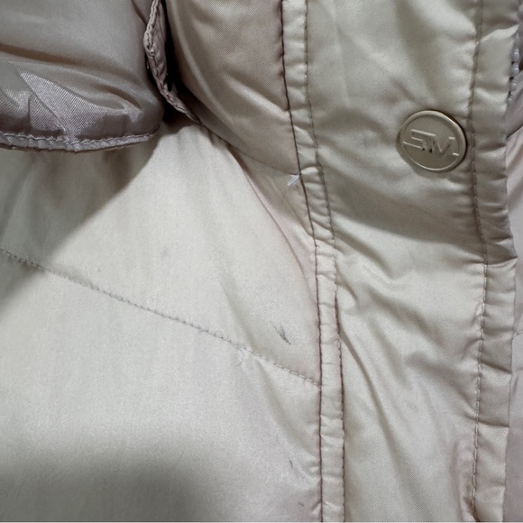 Steve Madden Long Puffer Coat Large Golden Tan Fur Hood Winter - Picture 6 of 6